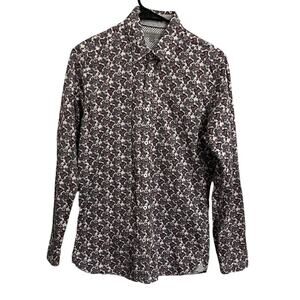 Ted Baker Paisley Button Down Shirt Long Sleeve Floral Retro Purple White Size 2